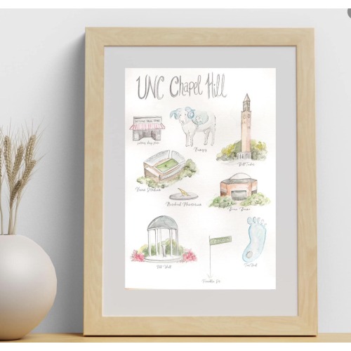 University of North Carolina print, watercolor print UNC, Tarheel watercolor print, college print, UNC print, UNC gift