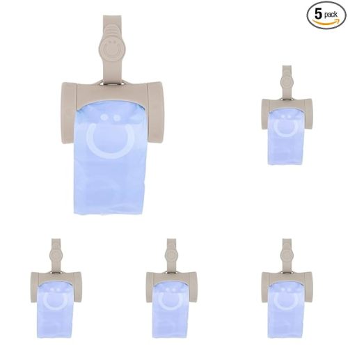 Ubbi Retractable On-the-Go Bag Dispenser for Baby Travel, Diaper Bag Accessory Must Have for Newborns, Helpful Baby Accessory, Taupe (Pack of 5)