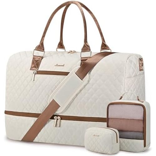 LOVEVOOK Travel Duffle Bag for Women, Weekender Overnight Bag with Shoe Compartment, Carry on Bag with Toiletry Bag, Gym Duffel Bag with Wet Pocket, Hospital Bags for Labor and Delivery 3 Pcs Set