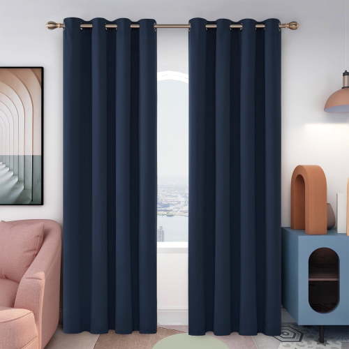 Deconovo Thermal Insulated Blackout Curtains Set of 2, 84 inches Long - Solid Bedroom and Living Room Curtains (52x84 inch, Navy Blue, Set of 2)