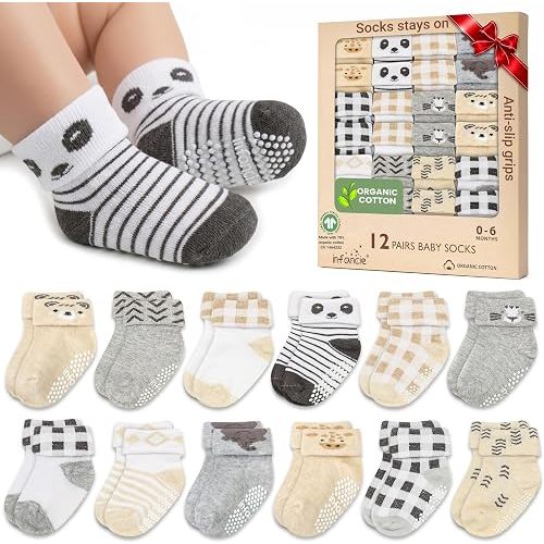 infancie GOTS Certified Organic Cotton Baby Socks 0-6 Months 12 Pairs – Soft And Comfortable Baby Boy Socks 0-6 Months, Premium Sock Baby, Gift For Newborn Boys