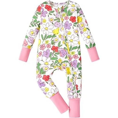 PATPAT Baby Pajama with Bamboo Viscose, Footie Jumpsuit Romper with 2-Way Zipper for Baby Boy Girl Toddler Sleeper Sleepwear