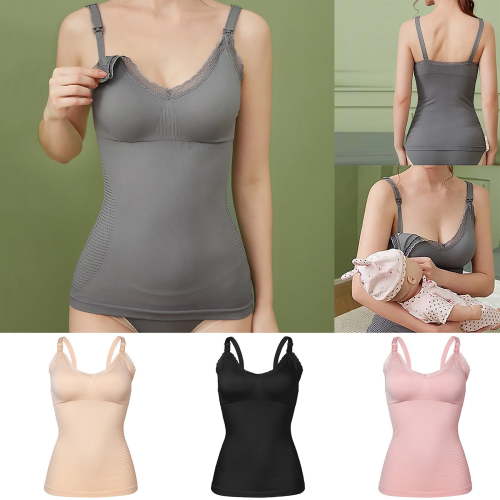Lolmot Support Nursing Tank Tops for Breastfeeding, Comfort Stretch Maternity Camisoles with Built in Bra, Womens Seamless Maternity Cami Shapewear Postpartum Nursing Bra, Pregnancy Clothes