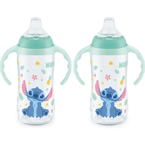 NUK Learner Cup, 10 Oz, Pack of 2, Disney's Stitch – Soft Spout, Easy-Grip Handles, BPA Free, Spill Proof Transition Sippy Cup