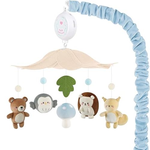 Woodland Crib Mobile – Animals Baby Mobile for Crib with Upgraded 3-Mode Music Box, Blue Nursery Mobiles for Boys & Girls, Fits Standard Cribs, Forest Nursery Decor