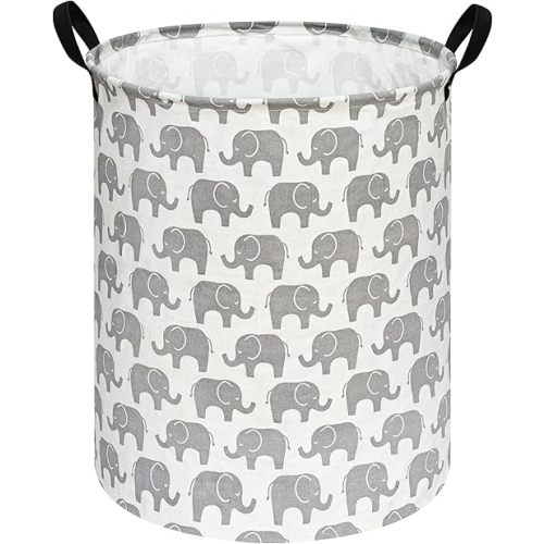 19.7" Round Kids Gift Basket Storage Laundry Hamper Baby Toys Nursery Bin with Handles,Storage Basket for Kids Room Bedroom Decor (Elephant)