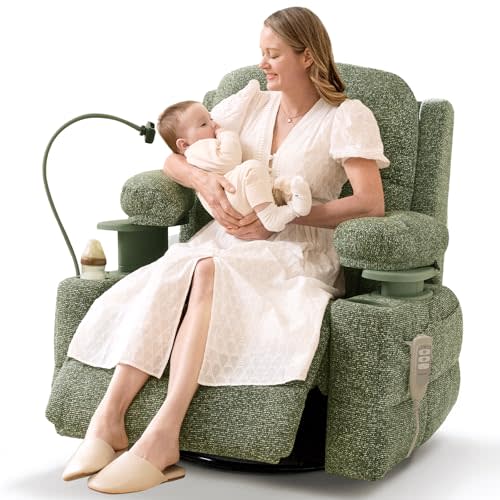 MAMAZING Lullapod Pro Oversized Rocking Chair Nursery with Adjustable Armrests, Electric Glider Nursing Chair for Breastfeeding, Swivel Recliner Chairs, Oeko-TEX & FSC Certified (Moss Green, Fabric)