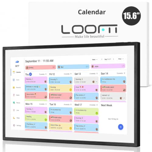 LOOFII 15.6 Inch Smart Digital Calendar – 1920×1080 Full HD Touchscreen Calendar & Family Planner with Chore Chart & Meal Planner, Wall-Mountable (Black White)