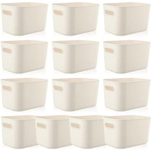 Plastic Storage Bins 10 Pcs White Storage Bin Pantry Organizer Bins Small Storage Baskets Storage Containers for Home Kitchen (7.3 x 10.2 x 6.4 Inch)
