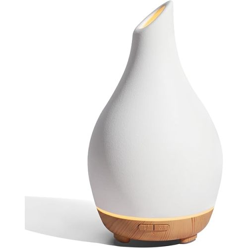 InnoGear Essential Oil Diffuser, 150ml Ceramic Diffuser Handcrafted Stone Aromatherapy Diffusers Ultrasonic Cool Mist Humidifier Vaporizer 2 Mist Modes Waterless for Home, White Vase-Shaped Ceramic
