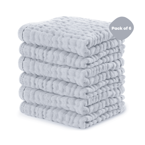 Comfy Cubs Baby Washcloths, Muslin Cotton Baby Towels, Large 10”x10” Wash Cloths (Slate, Pack of 6)