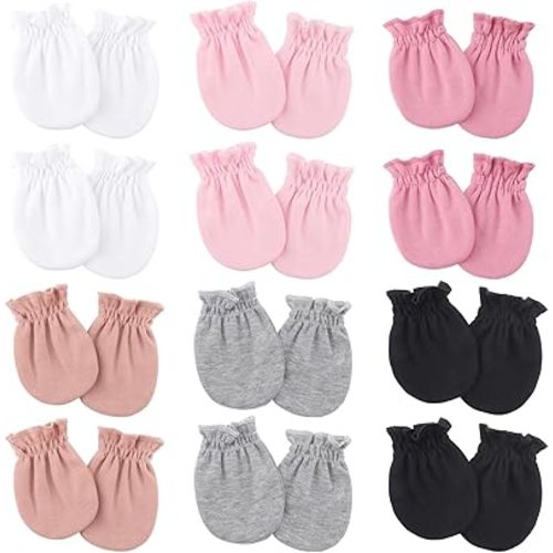 BQUBO 12 Pairs Baby Mittens Newborn Infant Mittens No Scratch Cotton Elastic Wrist Gloves for Boys Girls 0-6 Months