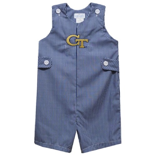 Georgia Tech Yellow Jackets Vive La Fete Infant Gingham Jon Jon Romper - Navy