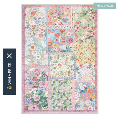 Amour Washable Patchwork Cottagecore Floral Pink Rug