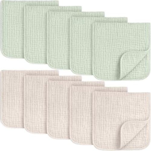 KeaBabies Organic Muslin Burp Cloths Baby Boy, Girl, 10-Pack (Sage)