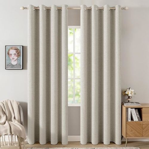 MIULEE 100% Blackout Linen Textured Curtains for Bedroom Solid Thermal Insulated Copper Brown Grommet Room Darkening Curtains & Drapes Luxury Decor for Living Room Nursery 52 x 84 Inch (2 Panels)