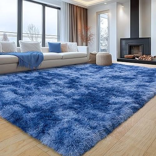 5x7 Area Rugs for Living Room, Fluffy Shag Rug for Bedroom, Nursery and Indoor Floor, Soft and Comfy, Tie-Dyed Blue Carpet for Kids, Girls, Boys Room Home Decor Aesthetic, Upgrade Non Slip