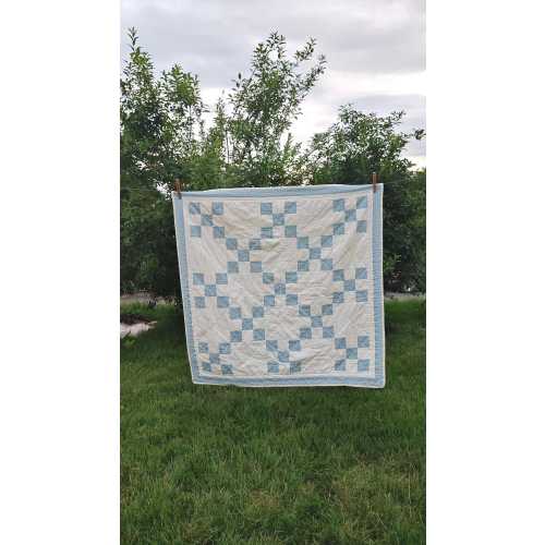 Hand Quilted Baby Quilt, Blue And White Irish Chain Patchwork, 39x 39 Vintage Style Nursery Bedding, Baby Shower Gift