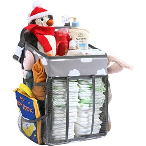 Yoe Gogh Hanging Diaper Caddy Organizer, Changing Table Baby Diaper Organizer with 4-Multi-Use Mesh Pockets, Nursery Storage Stacker for Cribs Playard Bassinet