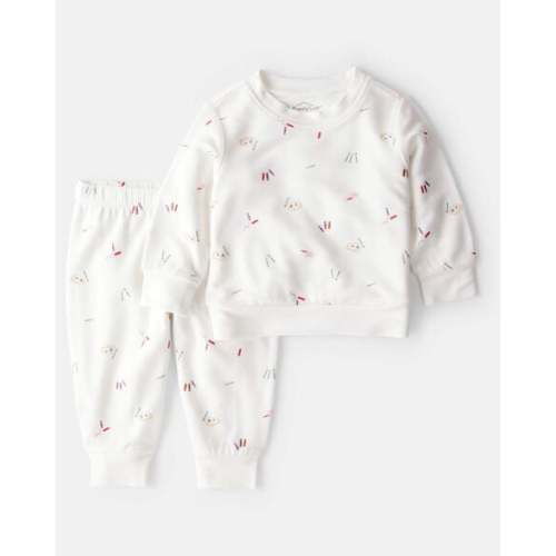 12M Baby Girl Paint Print PurelySoft Long-Sleeve Tee & Pant Set - Ivory - Carter's | Carter's