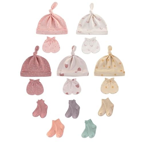 Baby Hats Mittens and Socks Set Soft Cotton Newborn Hat Glove for Boys Girls 0-6 Month
