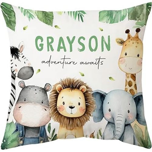 Hyturtle Personalized Boys Girls Nursery Throw Pillow (Insert Included) Gifts -Nursery Cushion -New Baby Boy Girl Gift -Baby Shower Pillow - Adventure Custom Name Sofa Couch Cushion Home Decor Pillow