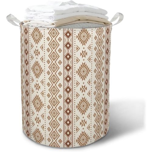 Boho Western Aztec Laundry Basket Hamper, Retro Rustic Southwestern Brown Beige Foldable Clothes Toys Books Storage Box Bins Baskets Organizer for Bedroom Bathroom Home