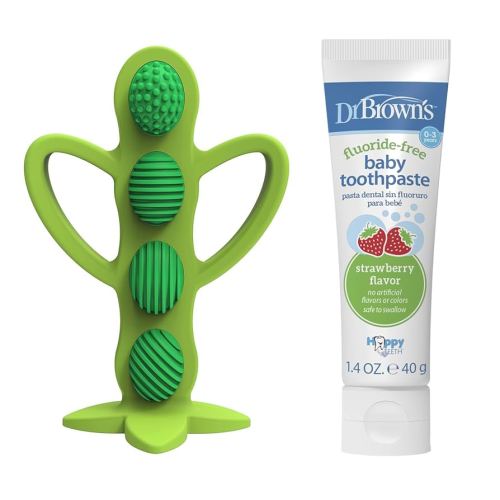 Dr. Brown's Peapod Teether and Training Toothbrush, Soft and Safe for Baby Gums and Baby Toothpaste, Strawberry Flavor Toddlers and Kids Love, Fluoride Free, Made in The USA, 0-3 Years, 1.4oz