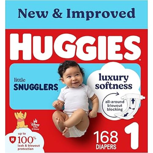 Huggies Size 1 Diapers, Little Snugglers Baby Diapers, Size 1 (8-14 lbs), 168 Count, Packaging May Vary