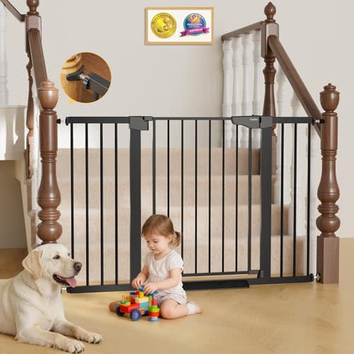 Cumbor 29.7–51.5" Extra Wide Baby Gate for Stairs, Pressure-Mounted Dog Gates for Doorways & Hallways, Auto-Close Walk-Through, No-Trip Design, Child Proof Safety, Dog/Pet Gate for Indoor Use, Black