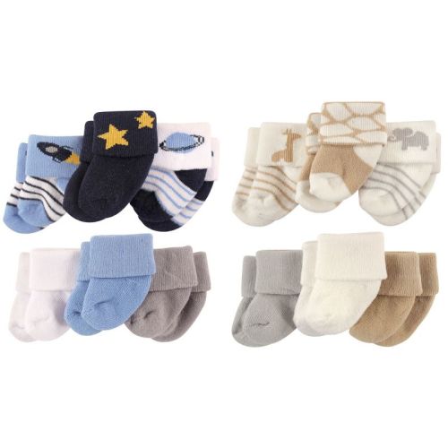 Luvable Friends Infant Boy Cotton Terry Socks, 12-Piece, Space Safari, 0-3 Months