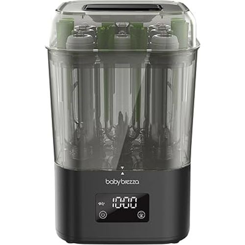 Baby Brezza 10 Minute SuperQuick Bottle Sterilizer + Dryer - Large 8 Bottle Capacity - Steam Sanitization – Universal Fit for All Bottles: Plastic + Glass + Pacifiers + Breast Pump Parts, Matte Black