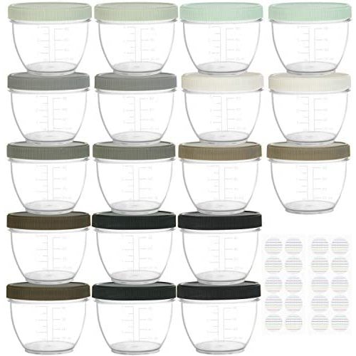 Youngever 18 Sets Baby Food Storage, 4 Ounce Baby Food Containers with Lids, 9 Urban Colors, with Lids Labels