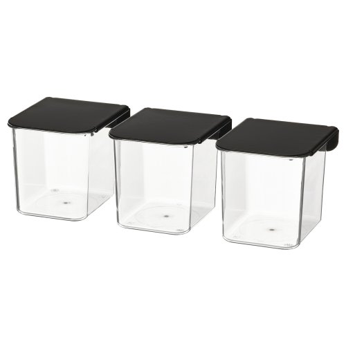SKÅDIS Container with lid - transparent/black