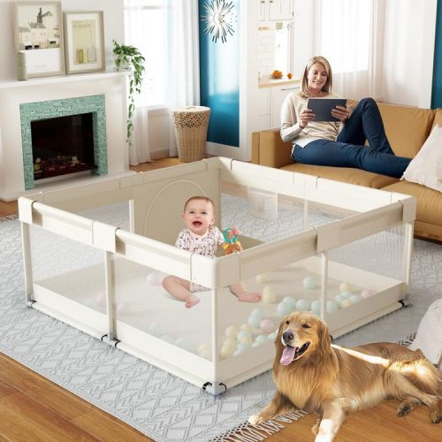 Large Baby Playpen – 47×47in Toddler Play Yard, Indoor Activity Fence for Apartments, Safe & Spacious Play Area