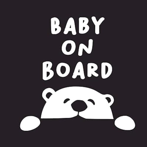 White Baby on Board Vinyl Car Decal | Peeking Bear Tinted Window Sticker | Handmade Die Cut 5.5 in