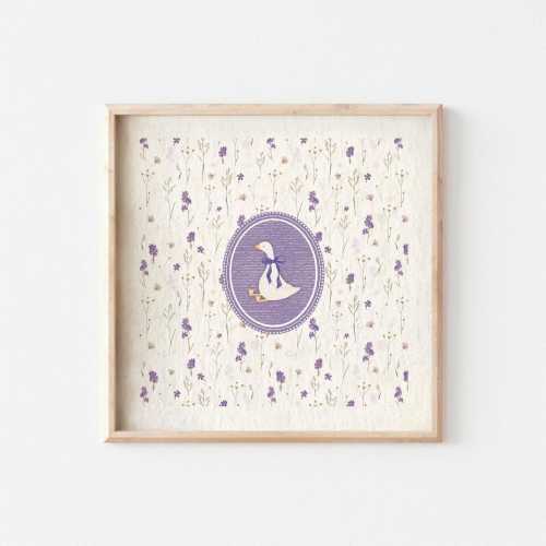 Lavender Vintage Silly Goose Nursery Art, Floral Baby Room Decor, Boy’s Room Wall Print, Cottagecore Animal Artwork, Sweet Nursery Wall Art