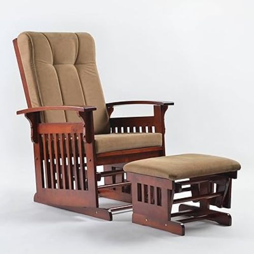 Glider Rocking Chair Nursery with Ottoman Smooth Rocking Motion, Easy to Assemble, Solid Hardwood Base Indoor Adult (Coffee)