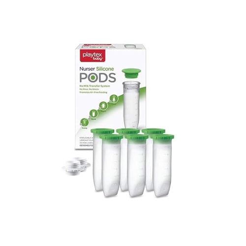 Playtex Baby Nurser Reusable Silicone PODS, 6 Oz (6 Count), Anti-Colic, Gas Reduction, Connects to Breast Pump, Freezer Friendly, Feeding Essentials for Newborn and Breastfeeding Babies