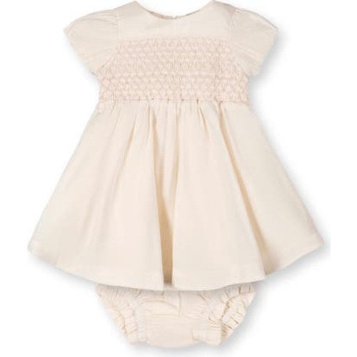 Linen Smocked Puff Sleeve Dress, 3-6M