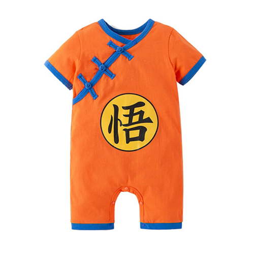 StylesILove Baby Toddler Boys Anime Cartoon Short Sleeve Cotton Romper Asian Inspired Jumpsuit Halloween Onesie Outfit (Goku Orange, 24 Months)