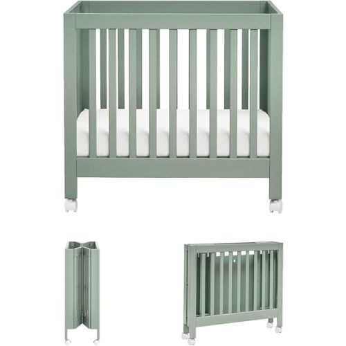 Babyletto Origami Mini Portable Crib, GREENGUARD Certified, Light Sage