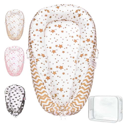 TAYYEE Baby Playmat for 0-24 Months, Portable Infant Lounger with Carry Handle – Brown, 35 x 19 inches