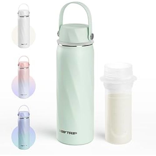 HEYTRIP Vacuum Insulated Breastmilk Cooler Bottle, 20oz Stainless Steel Portable Breastmilk Chiller, Reusable Breast Milk Storage Container Keeps Milk Fresh for 36+ Hours, TSA Approved, Green