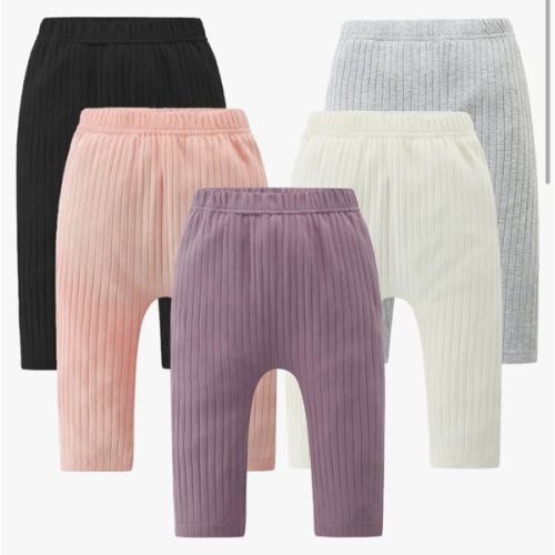Fullfamous Baby and Toddler Girl's 5 Pack Cotton Ribbed Pull On Pants Leggings 0-4 Years