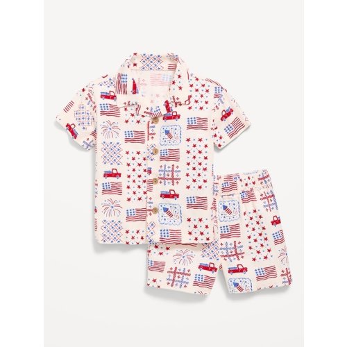 Printed Short-Sleeve Linen-Blend Shirt and Shorts Set for Baby