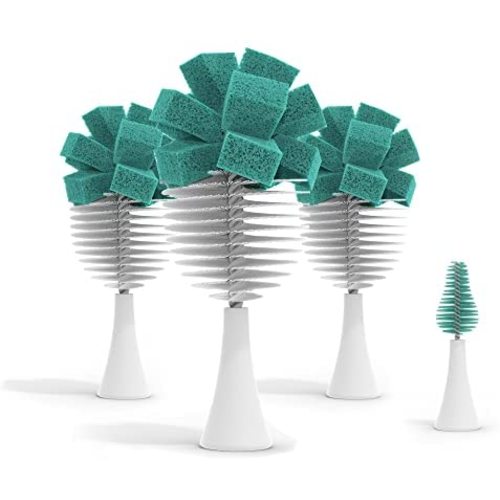 Nanobebe Baby Bottle Cleaner Replacement Heads - for E-Brush Electric Rechargeable Bottle Cleaning Brush and Flexy Brush in Gift Sets, for Baby Accessories, Pacifiers, and Sippy Cups - 4pk, Teal