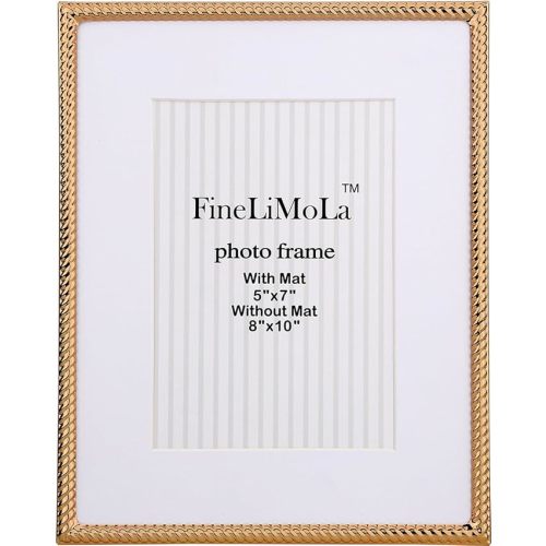 8x10''Gold Rope Design Metal Picture Frames With Acid Free Mat for 5x7'',Gold Photo Frame 7x5'' for Desktop Display Or Wall Hanging,Hi Quality Velvet Backing and Real Glass Front.