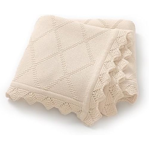 Hadetoto Knit Baby Blankets for Girls Boys, 100% Cotton Crib Blanket for Baby Infant Toddler, Super Soft and Lightweight Nursery Blankets (Camel)