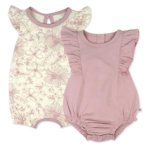 HonestBaby Romper and Ruffle Bodysuit Dress 100% Organic Cotton for Infant Baby and Toddler Girls
